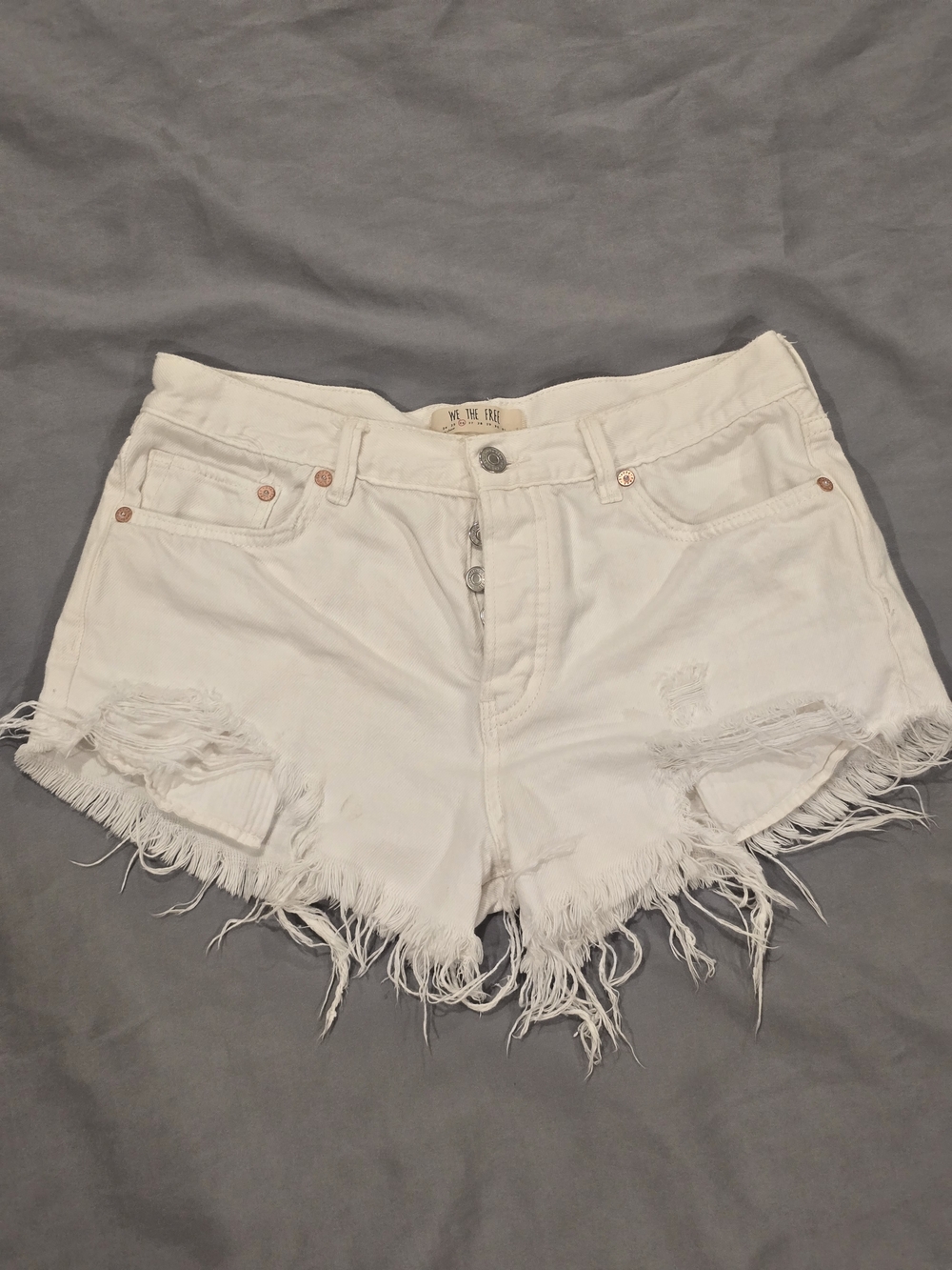 Free People White Frayed Hem Denim Cutoffs
